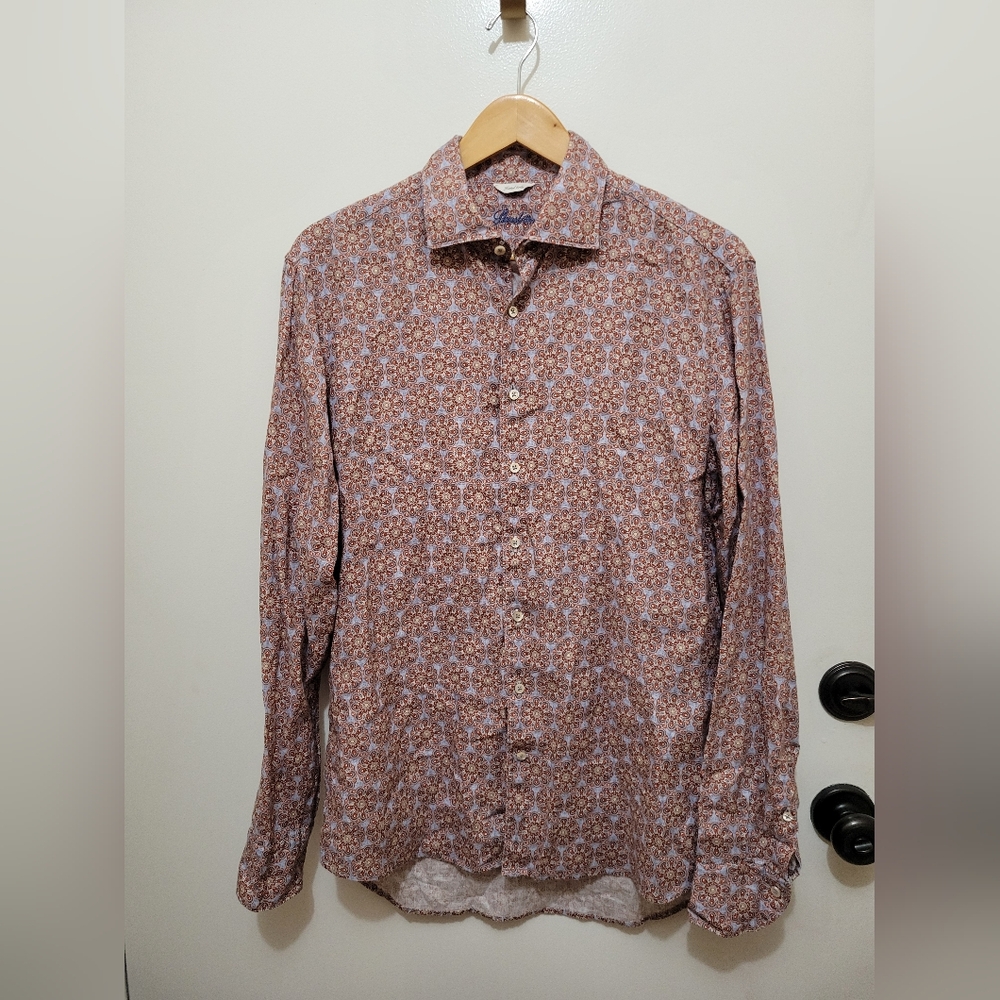 Stenstroms Men's Floral Button-Down Shirt - Brown and Blue Fitted Body